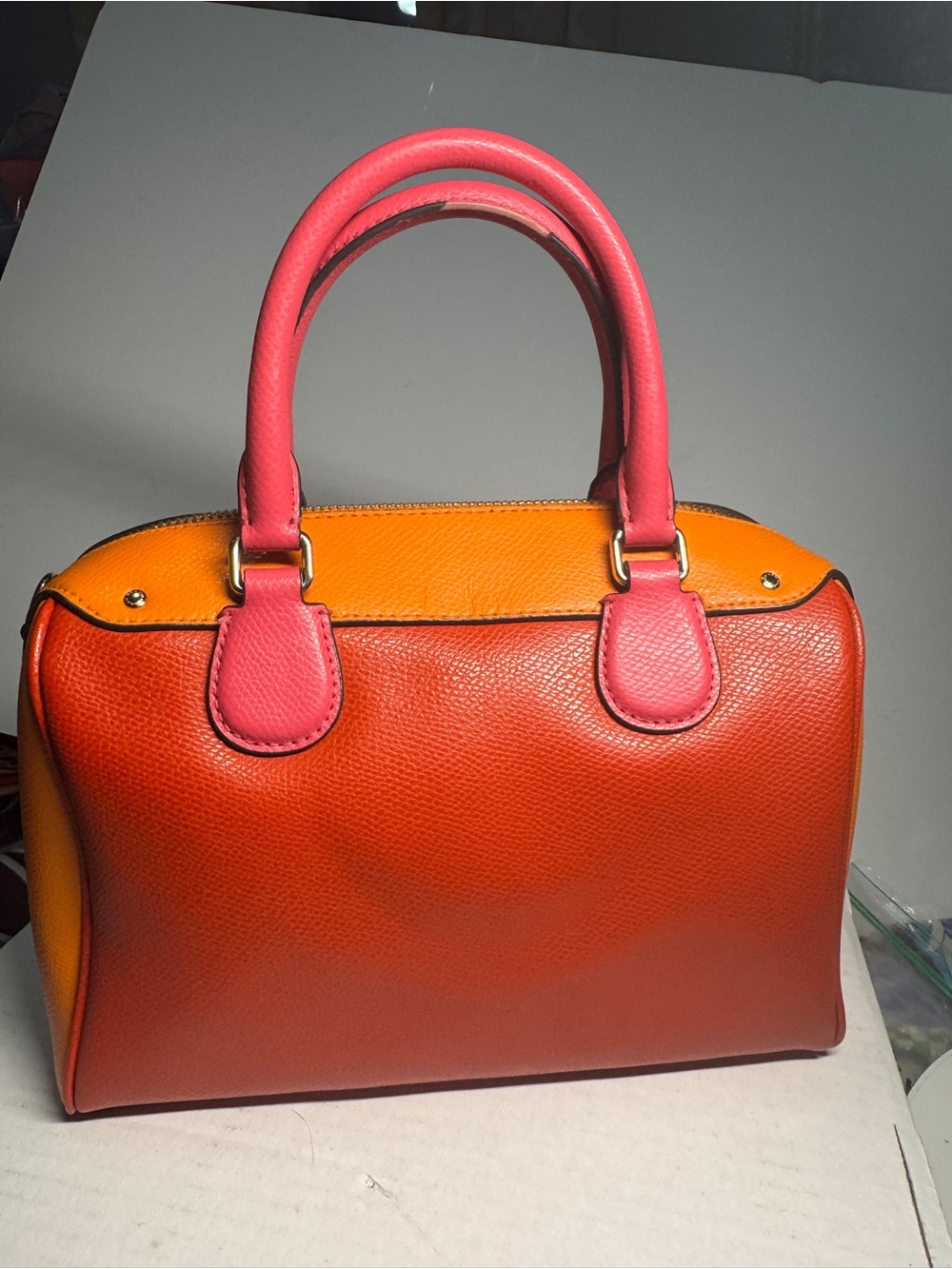 Coach mini Bennett Orange and Pink colorblock Leather Satchel - Picture 5 of 16